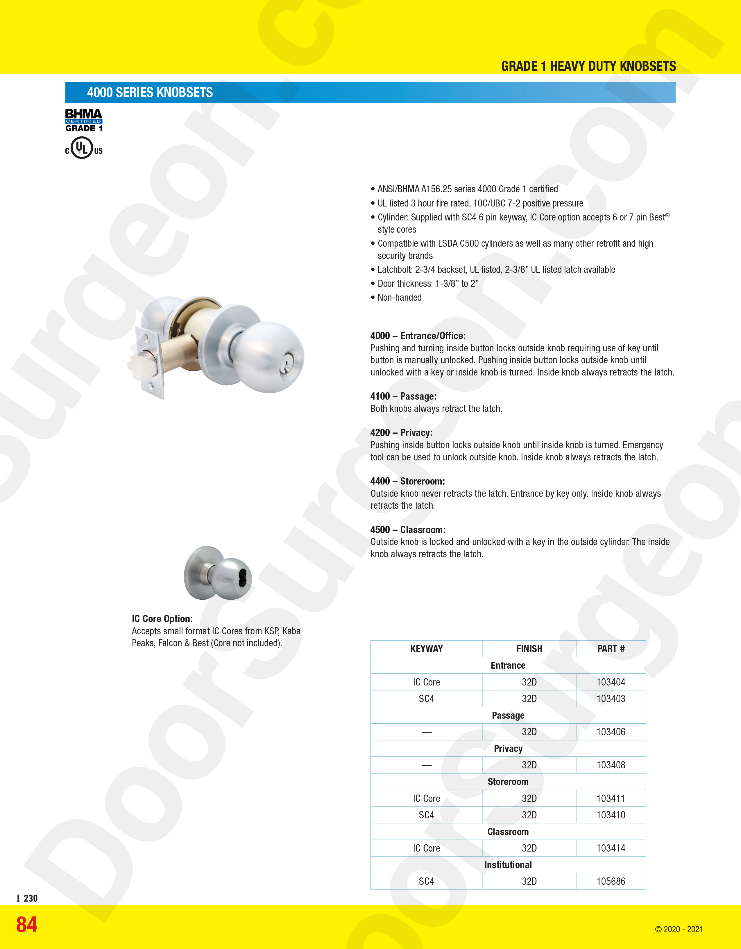 Entrance handle lock-set has push-button on knob to secure lock. Comes in privacy, storeroom, classroom and passage knob-set functions.